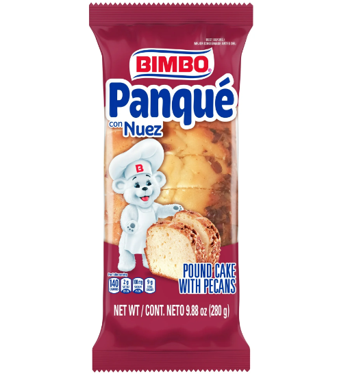 Bimbo Panqué con Nuez Plain Pound Cake with Pecans, 9.88 oz, Pound Cakes, Bag