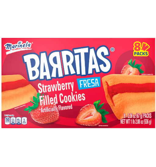 Marinela Barritas Fruit Filled Cookies, 8 packs, Soft Cookie Bars, Multipack