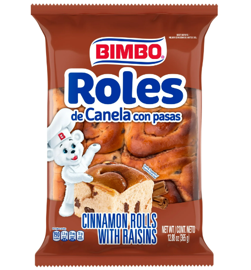 Bimbo Roles de Canela con Pasas Cinnamon Rolls with Raisins, 6 count, Pastries, 12.88 oz Bag