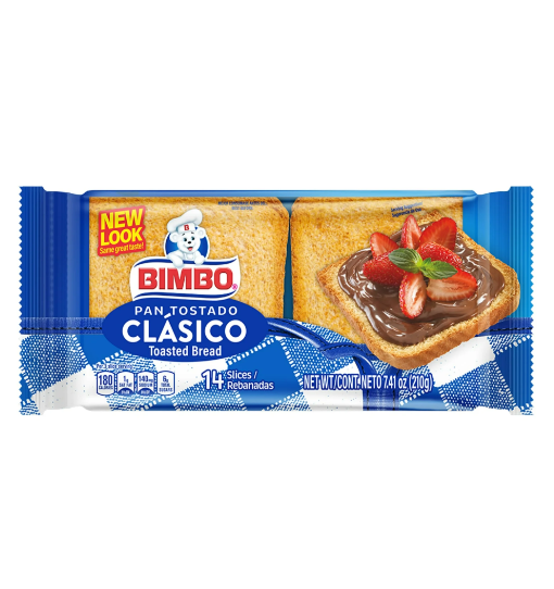 Bimbo Pan Tostado White Toasted Bread, 14 count, Crunchy Plain Toasted Bread, 7.41 oz Bag