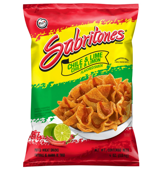 Sabritones Chile & Lime Puffed Wheat Snacks, 4 oz Bag, Snack Chips