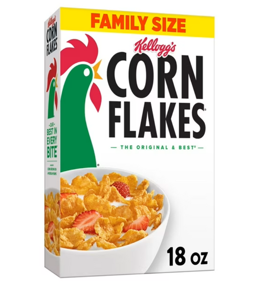 Kellogg's Corn Flakes Breakfast Cereal, Kids Cereal, Family Breakfast, Family Size, Original, 18oz Box (1 Box)