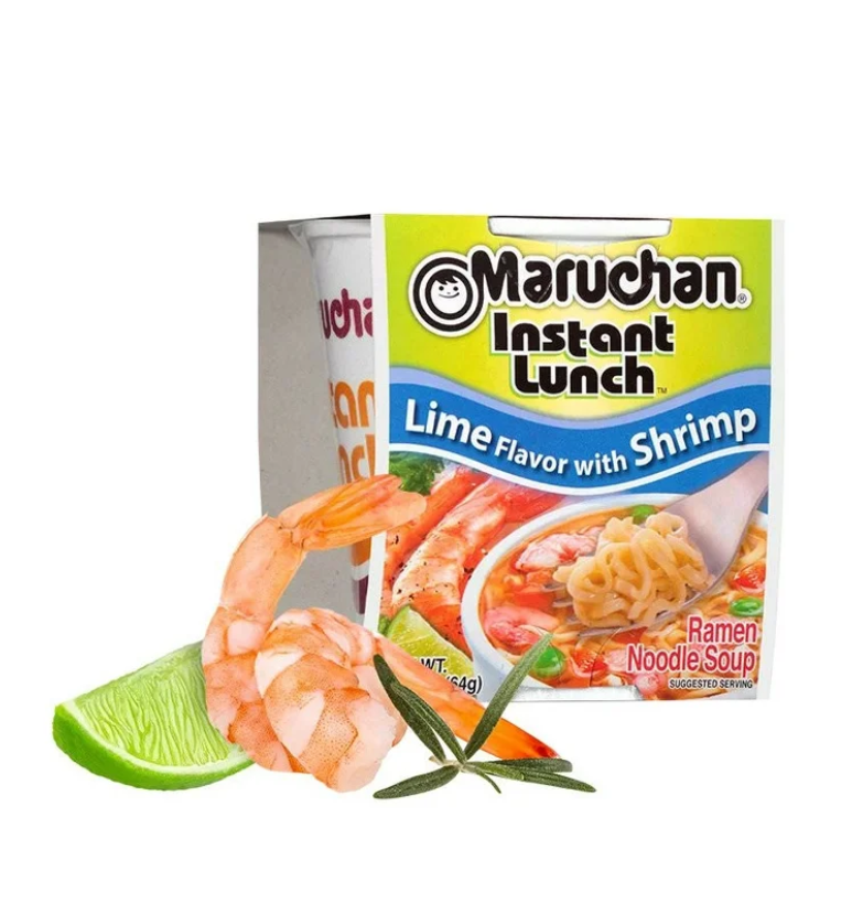 (12 Packs) Maruchan Lime with Shrimp Instant Lunch Ramen Noodles, 2.25 oz Cup